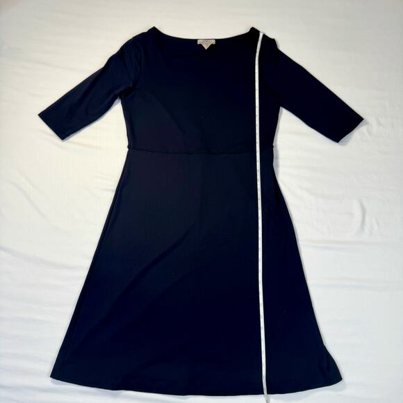 VTG AKA Eddie Bauer Black A-Line Dress Women's Medium Stretch Midi Workwear - Picture 4 of 14
